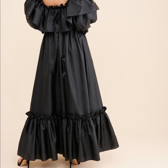 LoveShackFancy Tara Ruffle Maxi Black Off-Shoulder Dress - Picture 4 of 13